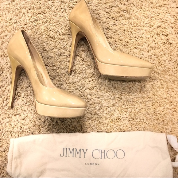 Jimmy Choo Shoes - Jimmy Choo Cosmic Nude Patent Platform Pumps